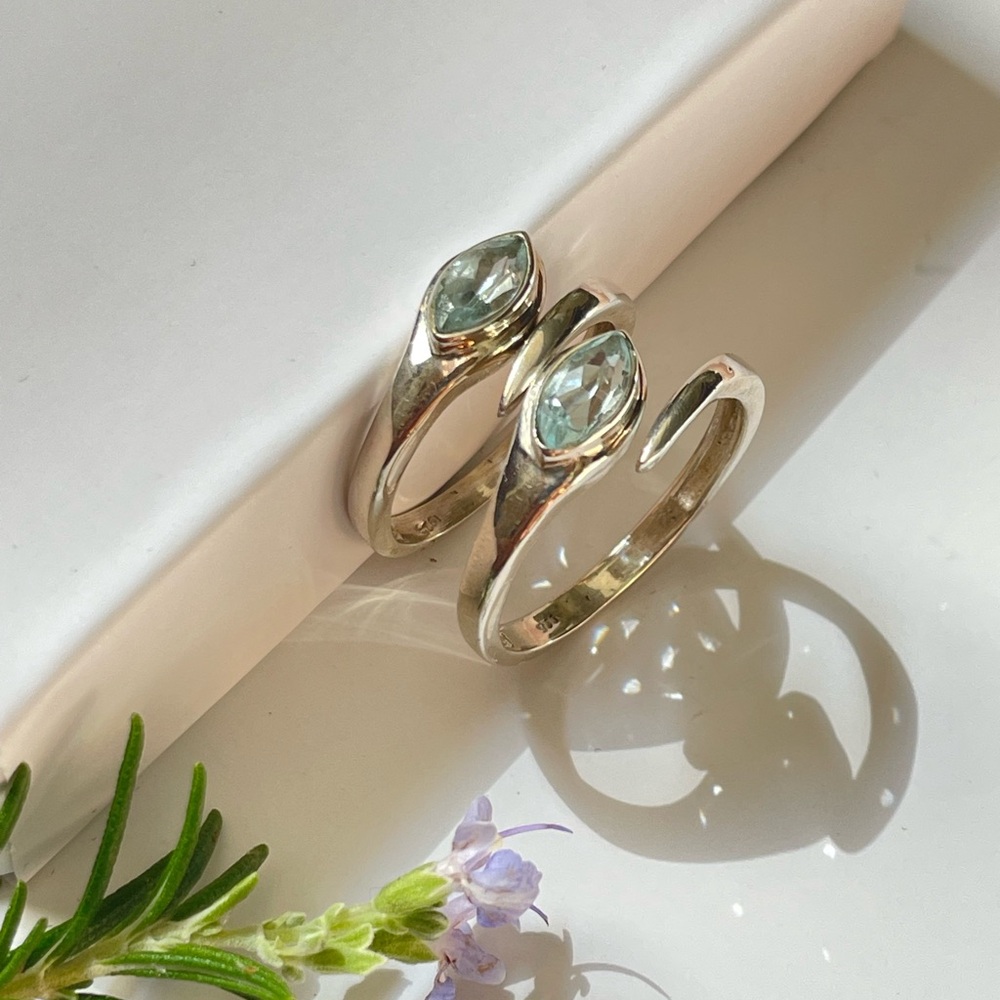 925 Sterling Silver Natural Blue Topaz Snake Fold Ring Size US 6-10 “VIBES”